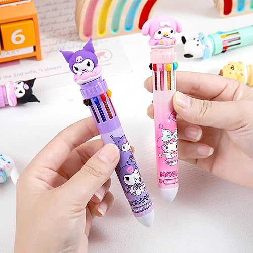 Miniatura 3 de 6 bolígrafos multicolores de 0.020 in, diez colores en uno, retráctil, de dibujos animados, lindos bolígrafos, adecuados para suministros de