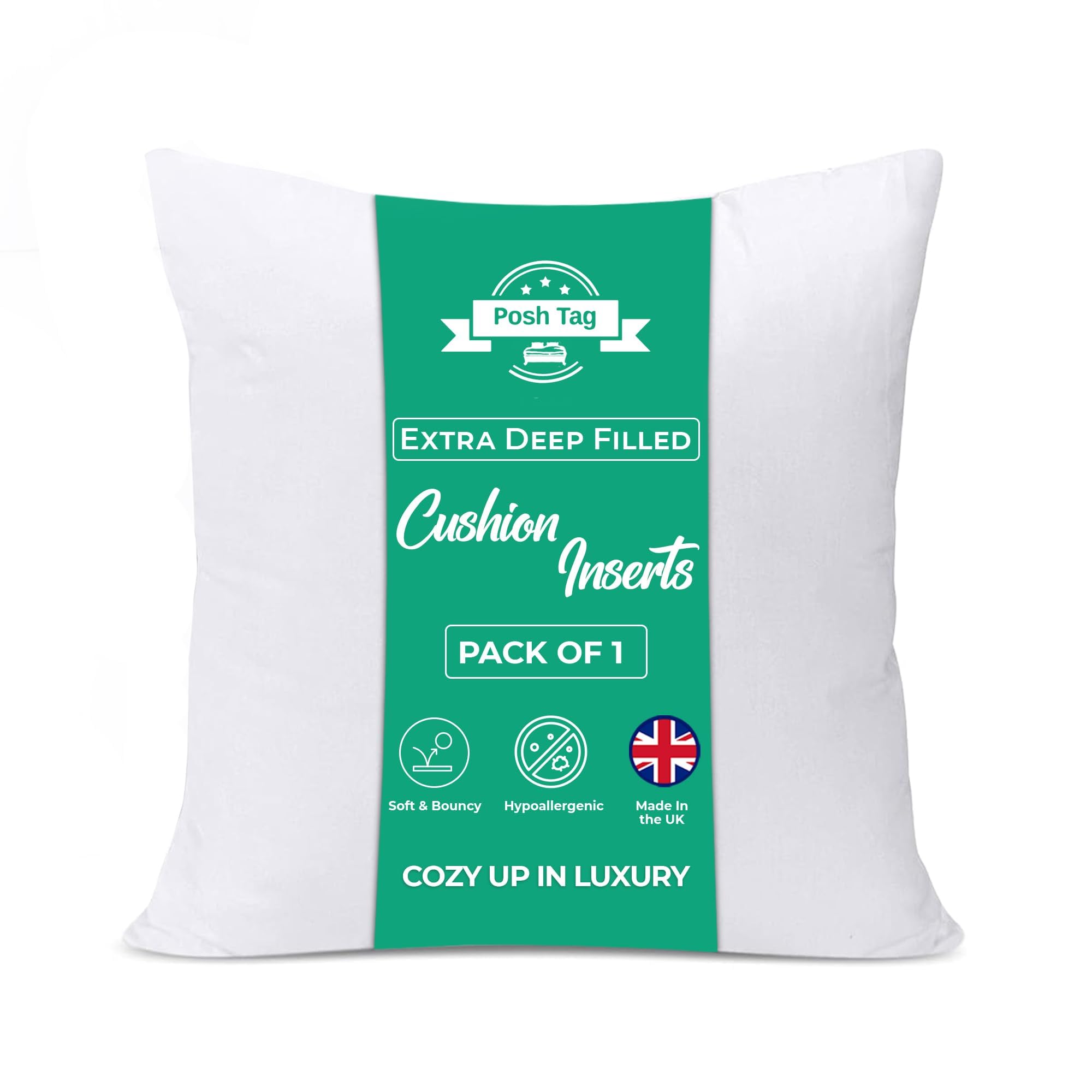 Pack of 1 Cushion Inserts 30x30cm (12x12 Inch) - Extra Deep Filled Hollowfibre Pillow Inners - Non-Allergenic Cushion Fillers & Stuffers