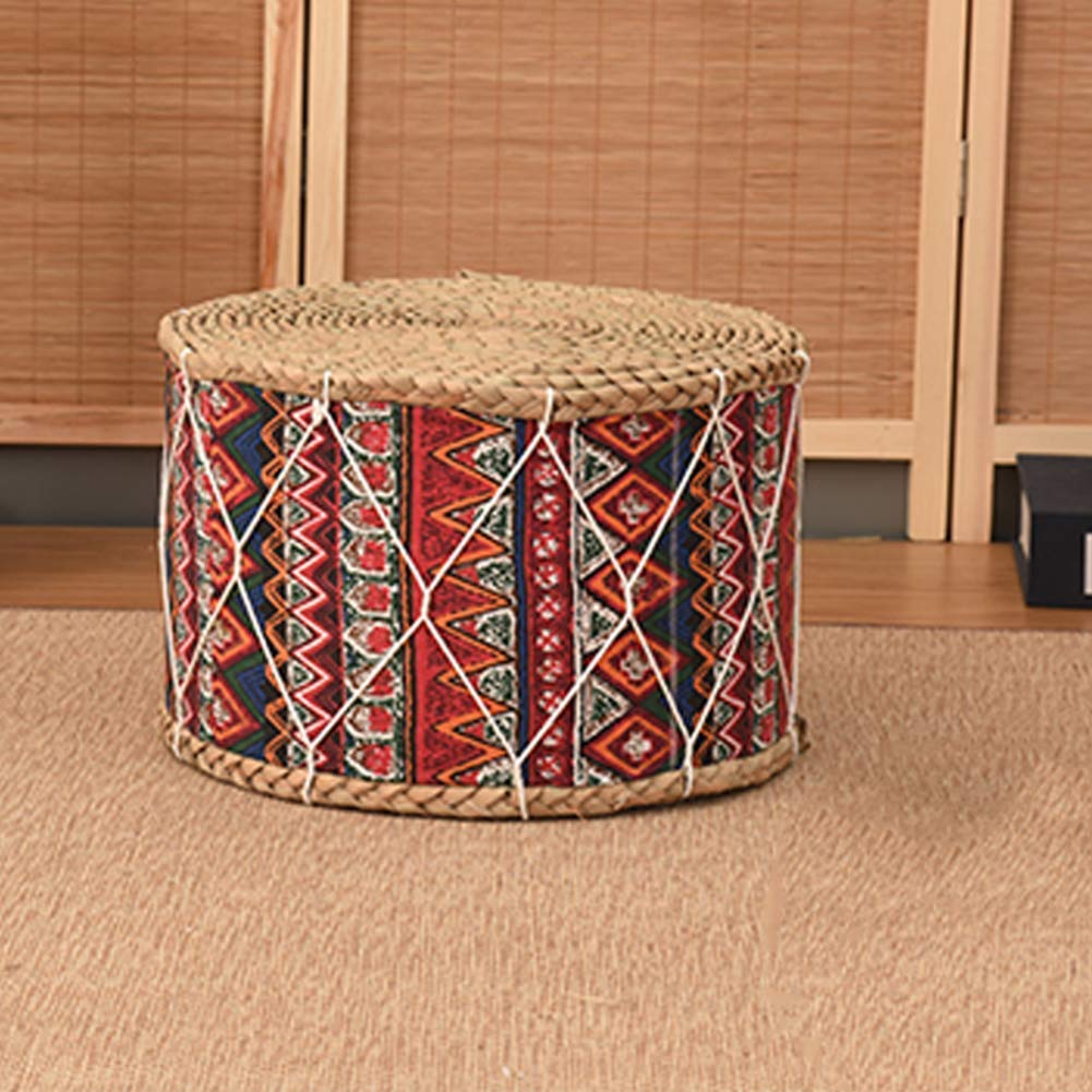 Pouf rond en paille lot de 2 repose-pieds ottomans en rotin fait main