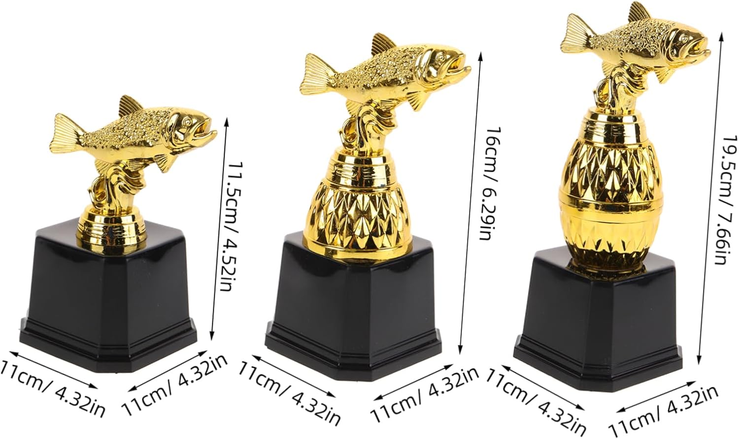 3pcs Fishing Shaped Award Trophies for Competitions Ceremonies Celebrations for Boys and Girls Events Favors School Rewards