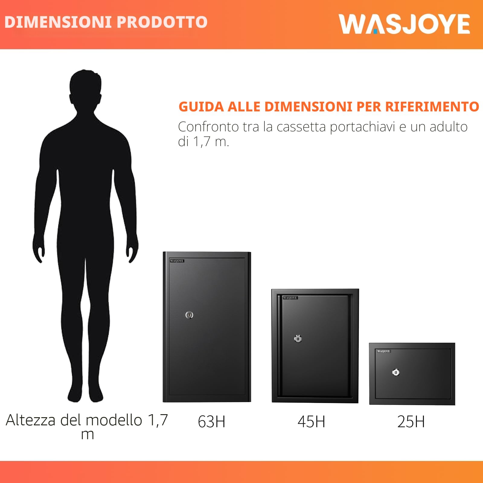 WASJOYE Cassaforte con Chiave, Cassaforte a Muro con Serratura 2 Chiaves (63×37×31cm), Cassetta di Sicurezza da Pavimento, Casa/Ufficio Casseforti da Armadio per Soldi Telefono Medicina Passaporto