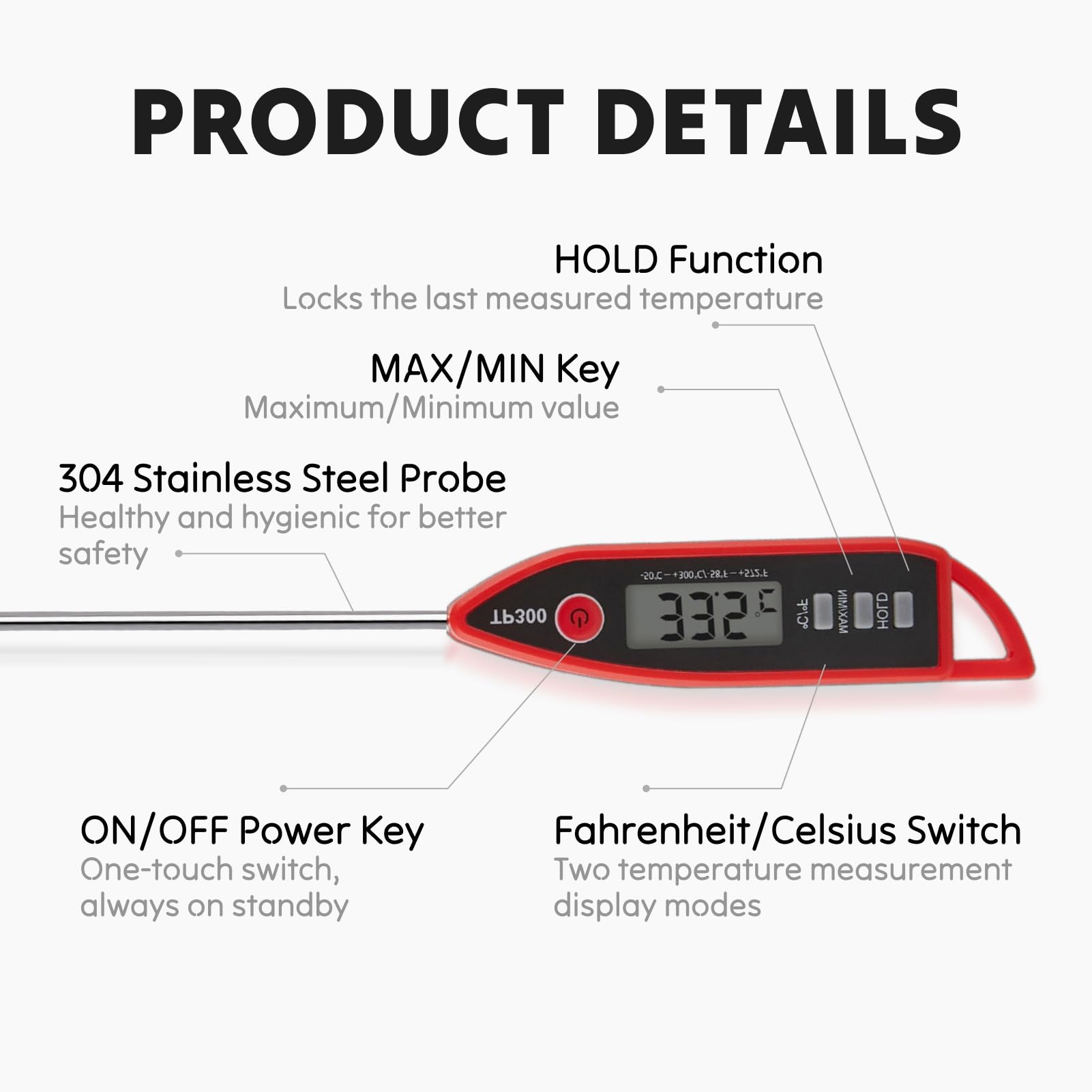 Termometro Alimentare Impermeabile IPX7 - Sonda Lunga, Da -50°C A +300°C, Per Cucina, Candele E Liquidi - Foto 10