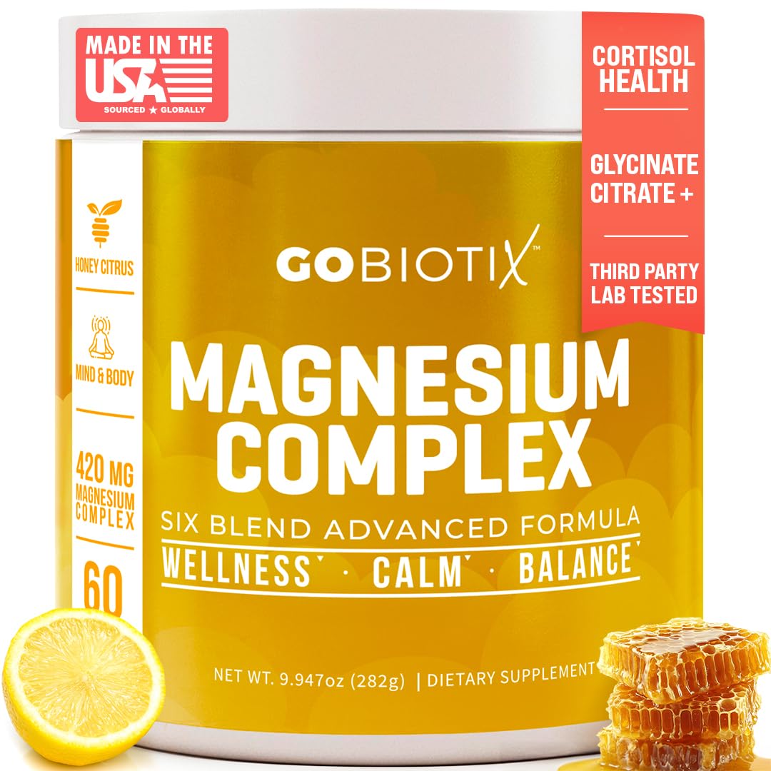 Magnesium Glycinate Powder – Cortisol Supplements for Women and Men – High Absorption Magnesium Complex Calm Supplement with Citrate, Malate – Sugar Free – 420 mg, 60 Servings - Honey Citrus