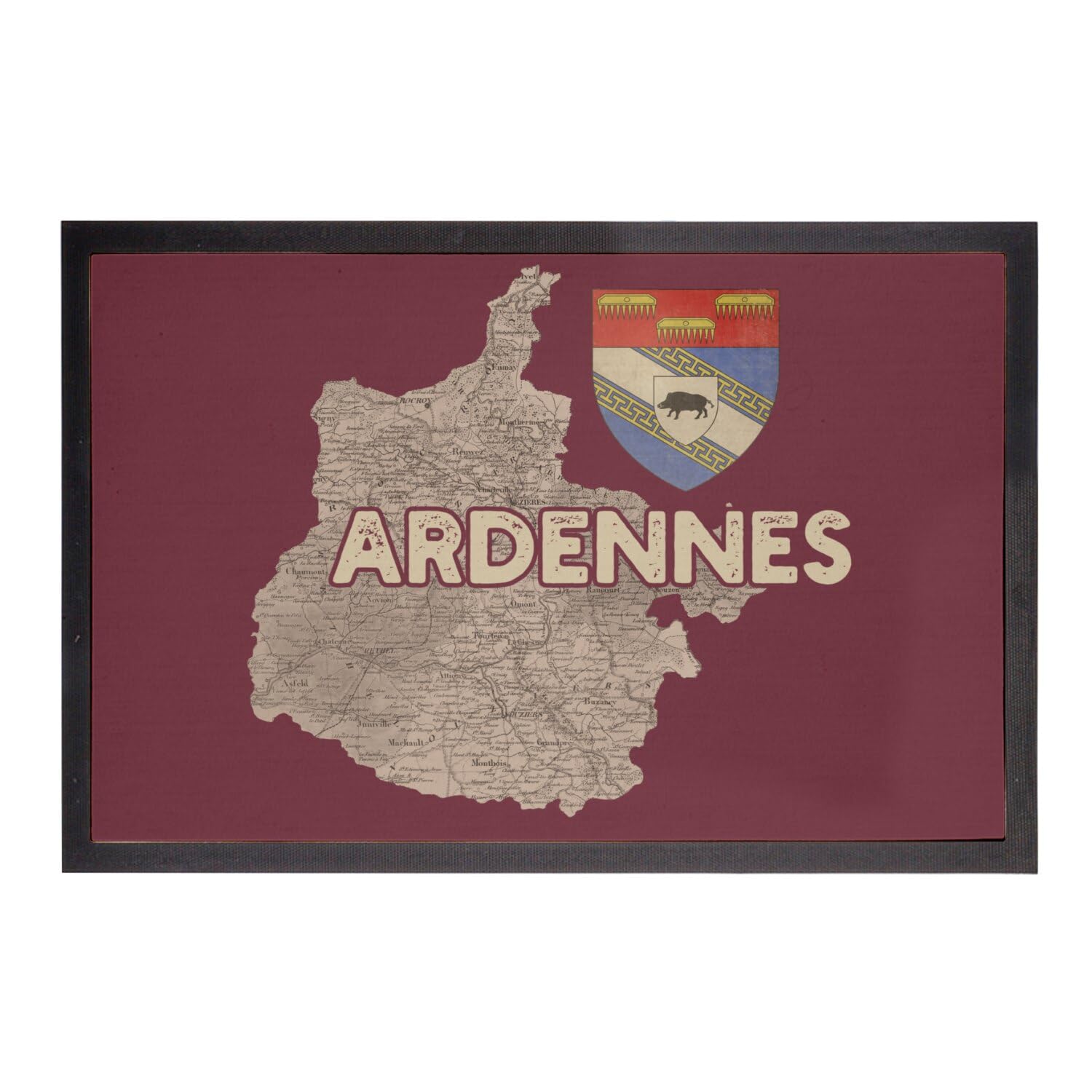Paillasson Ardennes carte ancienne cadeau déco rouge tapis 75x50cm