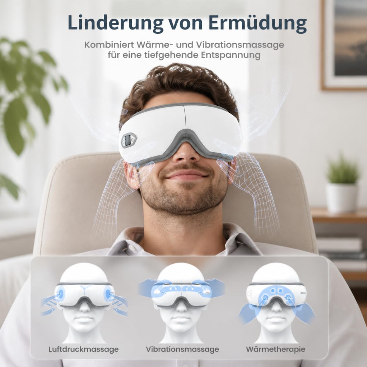 Augenmassagegerät mit Wärme Vibration Augenmaske Eye Massager | mit Bluetooth Musik, für Strapazierte Trockenen Augen Verbessert Schlafqualität Geschenke für Frauen Männer