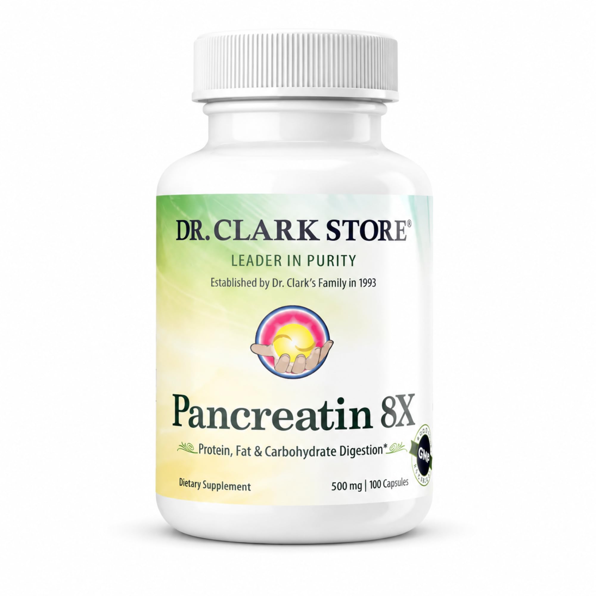 Dr Clark Store Pancreatin 8X Enzyme Supplement 500mg, 100 Gelatin Capsules