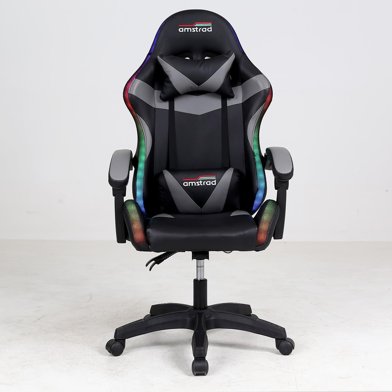 AMSTRAD AMS 900 LED GAMER   Fauteuil Gaming Noir et Gris   Serigraphie Gamer   Eclairage LED 366 Effets   Télécommande