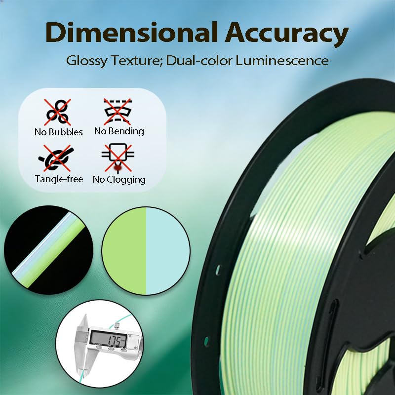Image of Bi-Color Glow in Dark Silk Lime PLA Filament 1.75mm 1kg Luminou 3D Filament