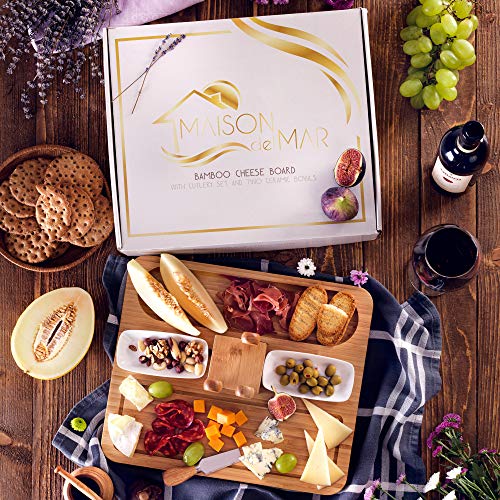 Exquisite Cheese Board and Knife Set by Maison del Mar - Charcuterie Board Set & Cheese Serving Platter for Meat, Wine, Crackers - Gift Idea for Women, Birthday, Wedding, Anniversary, Housewarming - Thumbnail 4