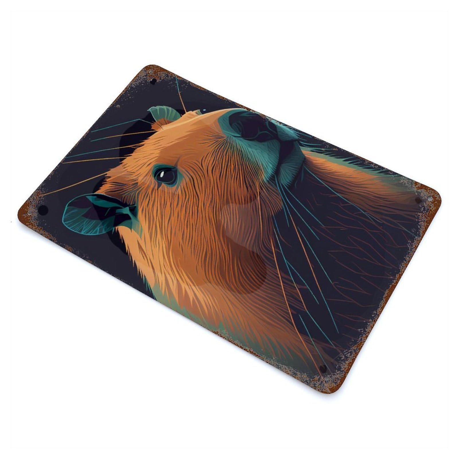 Capybara Drawing Rust Effect Tin Sign 11.8"x7.9", Ideal for Garage, Bar And Workshop Decor