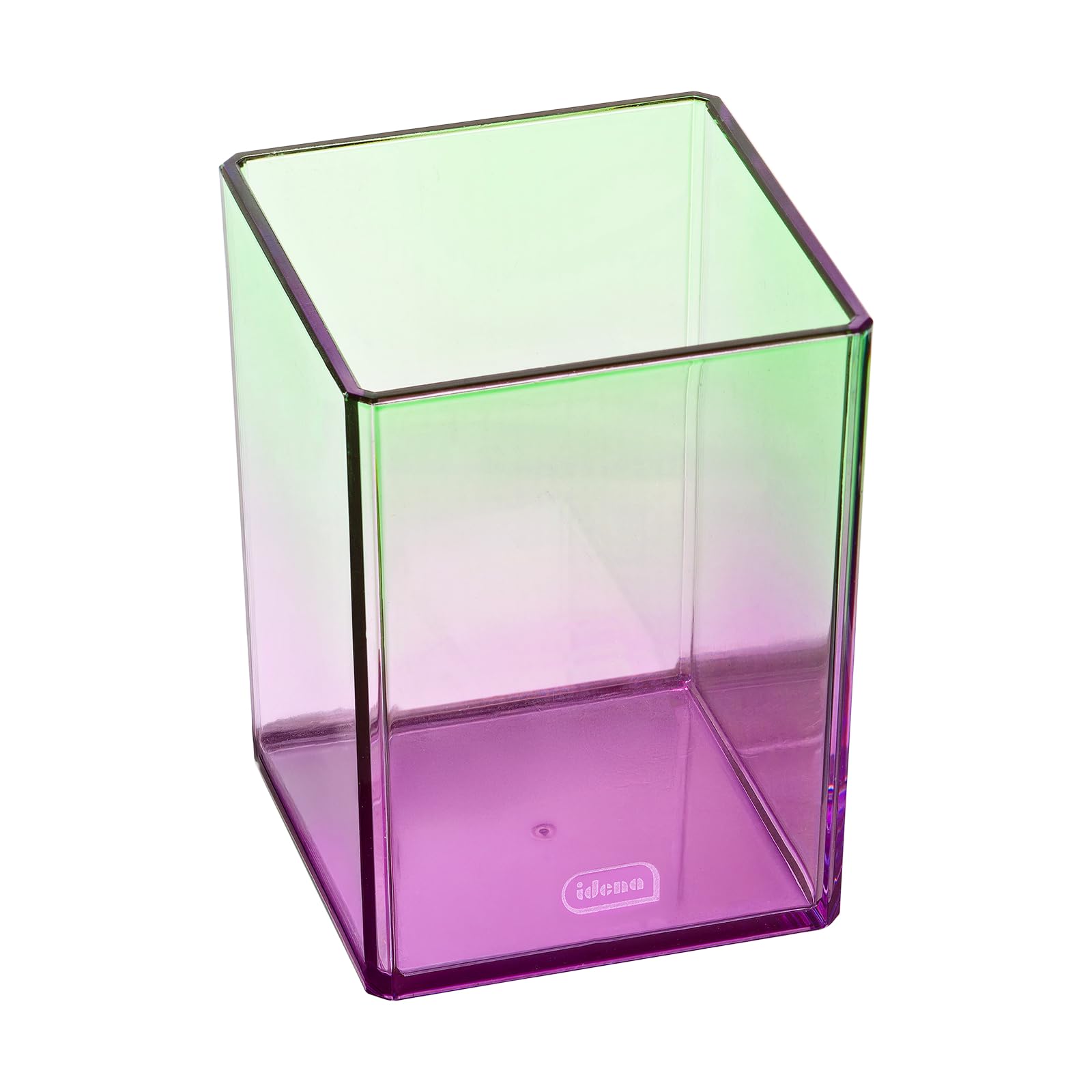 Idena 11363 - Plastic Pencil Holder in Purple/Green, Size Approx. 7.5 x 7.5 x 10.1 cm, Suitable for School and Office