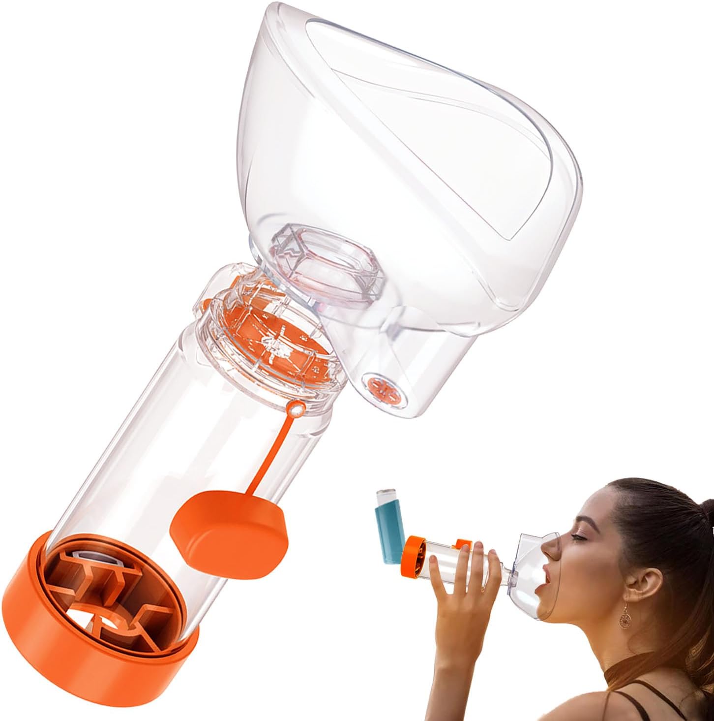 Inhaler Spacer for Kids and Adults, Soft Fit Mask, Portable and Lightweight, Suitable for Home and Travel – Nessi OTC Spacer (Orange/Adult)