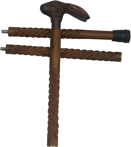 Miniatura 7 de DOLCHI Bastón de madera con mango de cabeza de conejo vintage con elegante pulido de latón