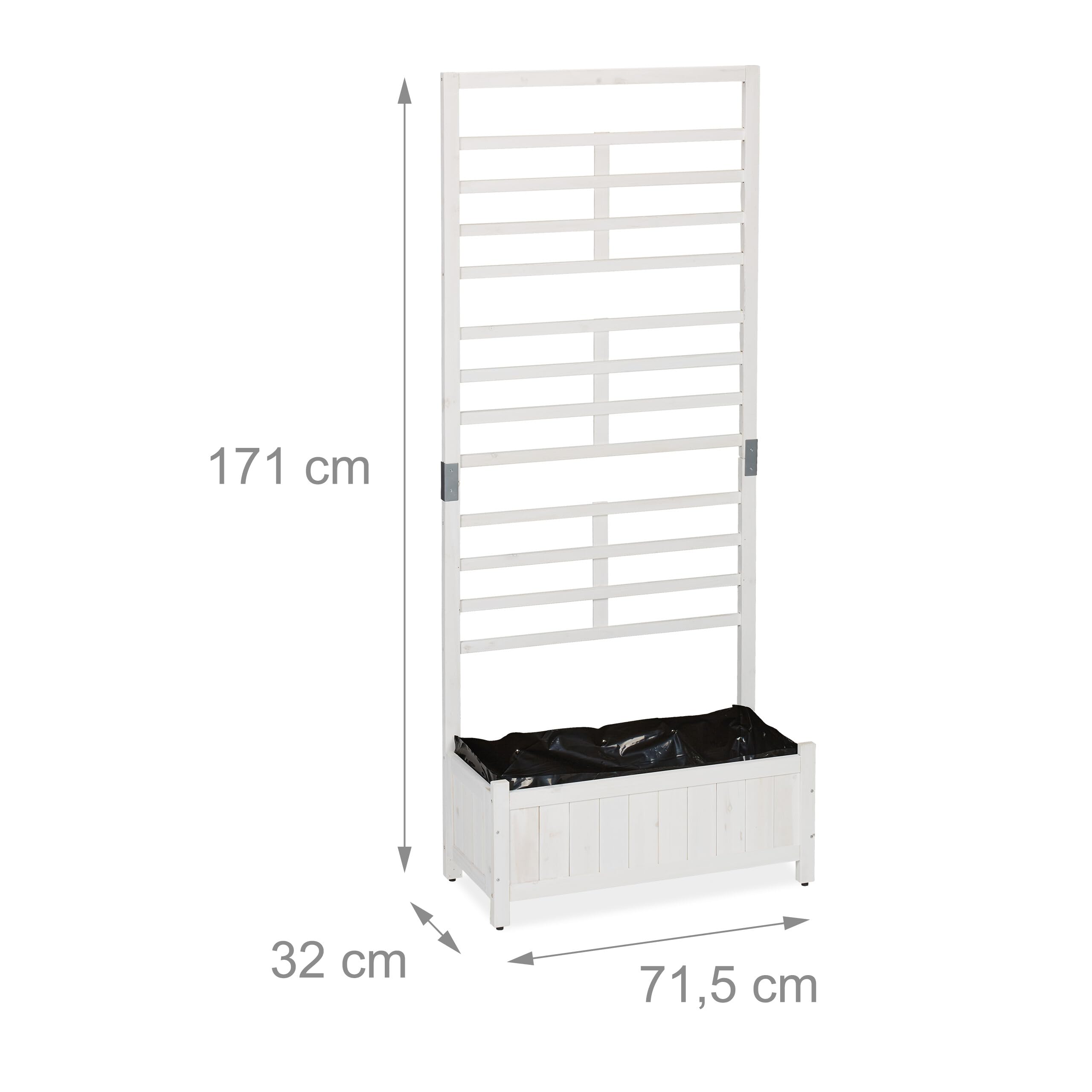 Relaxdays Jardinera con Enrejado, 171 x 71,5 x 32 cm, Macetero con Panel Enredaderas, Balcón y Jardín, Madera, Blanco