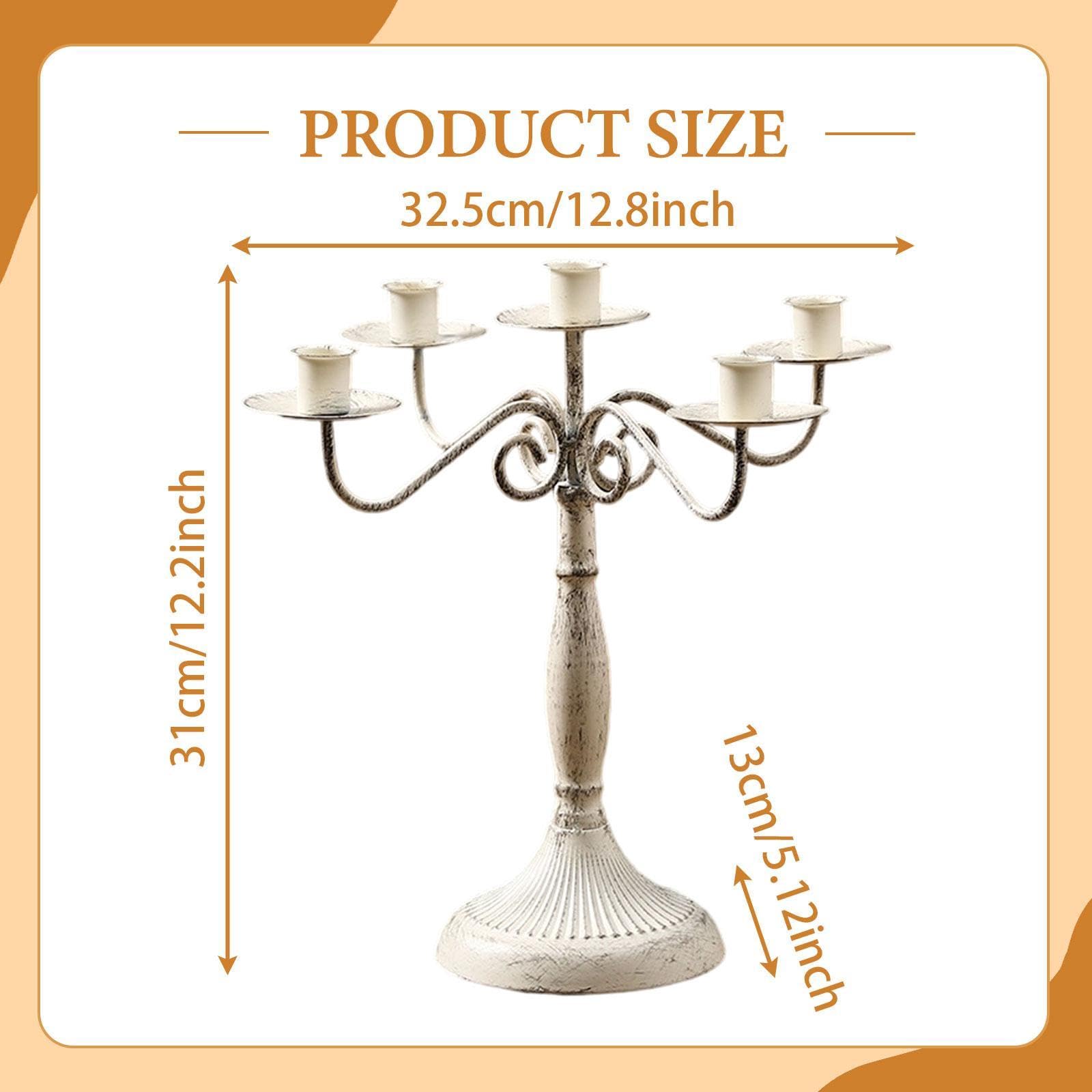 Elegante Candelabro in Ferro, Supporto per Luci a più Rami, Portacandele Adatto per La Decorazione E, Bianco con 5 Braccia