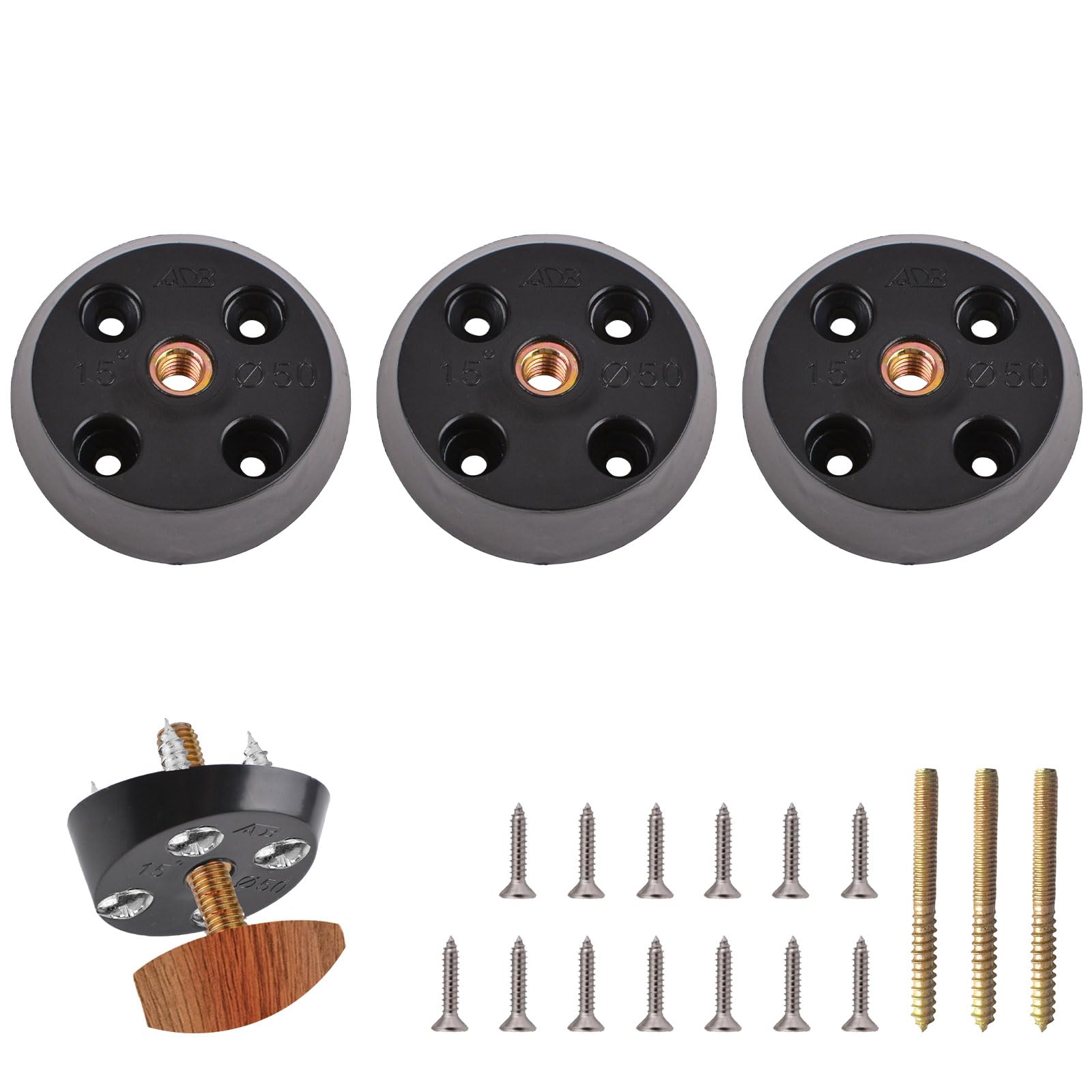 INCREWAY 3PCS ABS Plastic Coffee Table Leg Connection Base,15 Degree Angled Plastic Table Leg Mounting Hardware