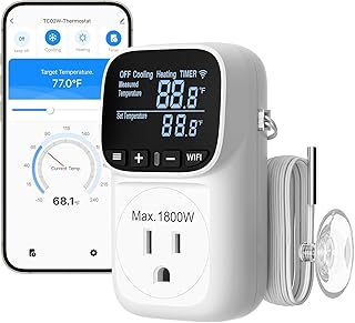 DEWENWILS Smart WiFi Temperature Controller, 15A 1800W Thermostat Controlled Outlet Plug, Bluetooth APP Remote Control, 24 Hour Schedule Timer, for Greenhouses, Incubators, Brewing, Reptiles, Garages