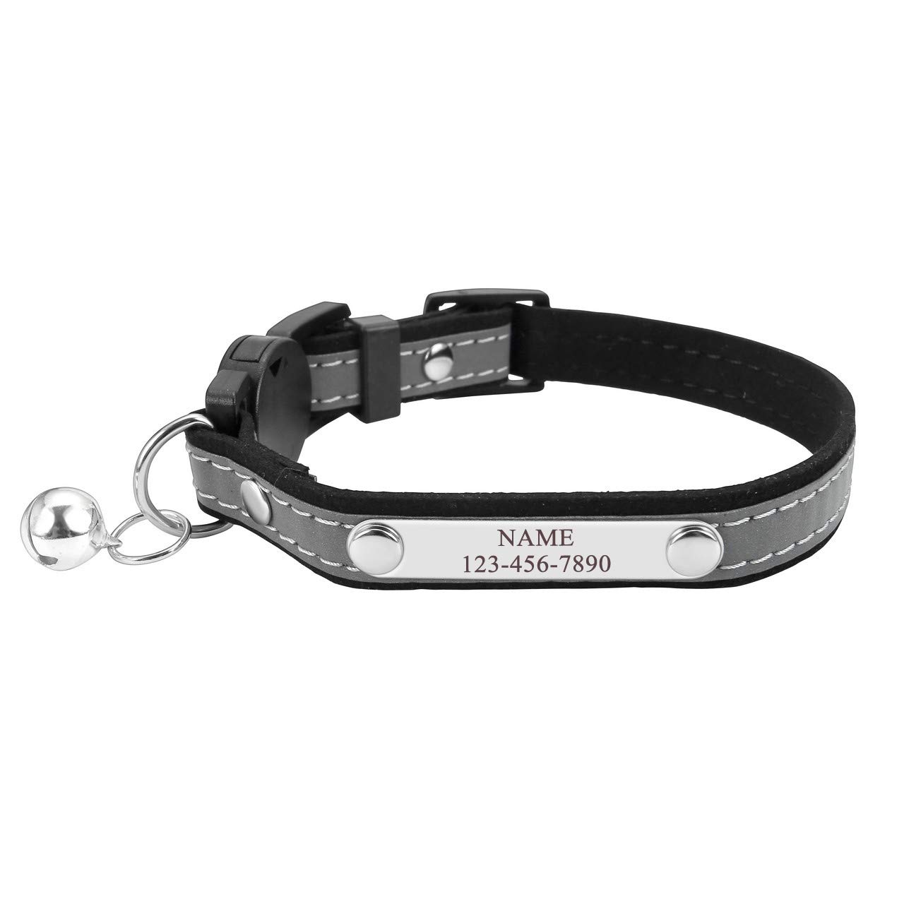 Personalized Breakaway Rhinestone Cat Collar with Engraved ID Tag & Bell, Customized Adjustable Sparkling Bling Kitten Collar, Safe Pet Accessory for Cats and Kittens (Black)