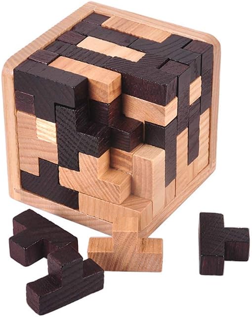 Oostifun Gobus 54 Pieces Wooden Brain Teaser Puzzle T Shape Building Blocks Geometric Jigsaw Puzzle Educational Toy Black and White Puzzle for Kids Adults