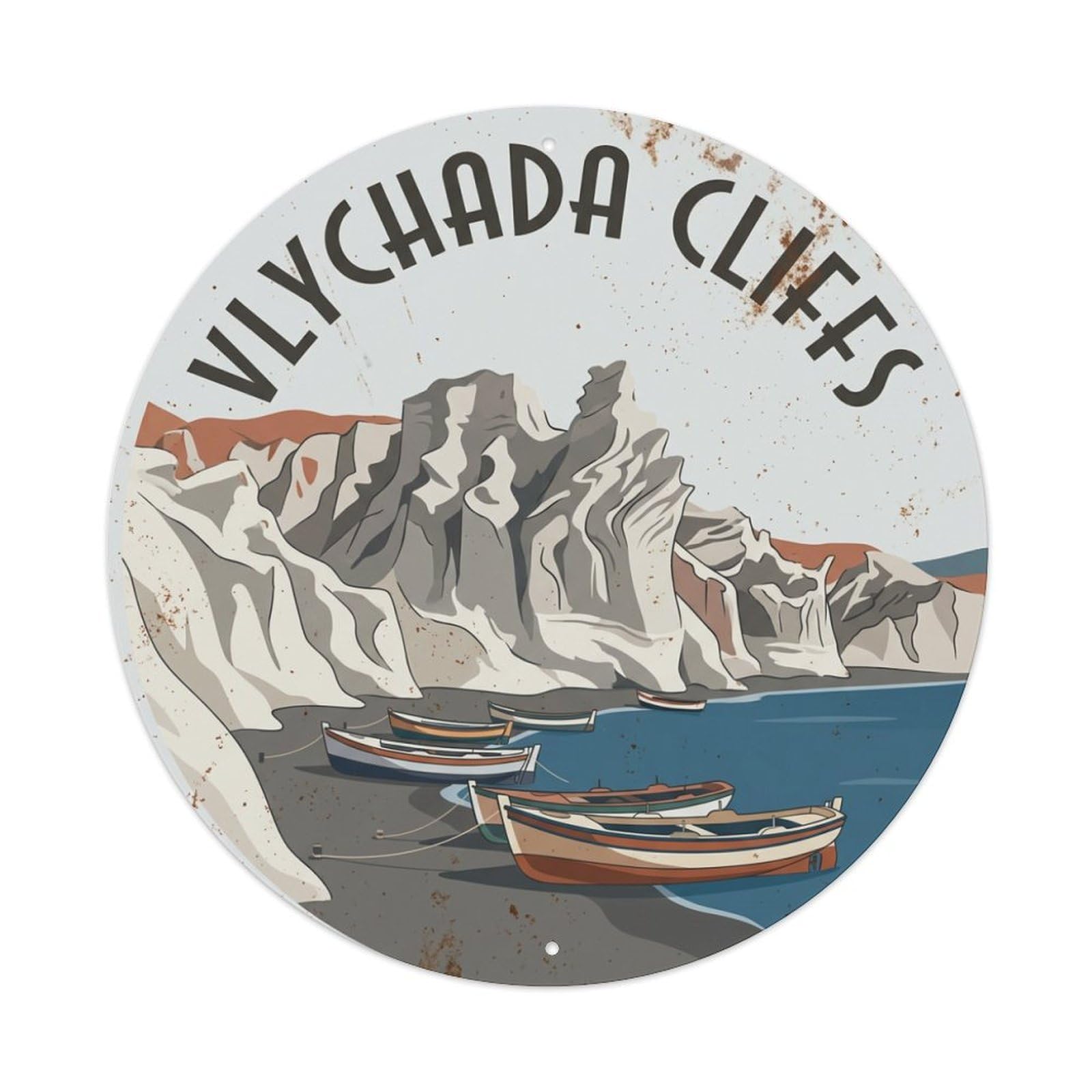 Galvaxio Style Vintage Travel Vlychada Santorini Cliffs Metal Tin Sign