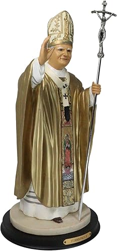 Miniatura 3 de Ebros Gran Venerable Papa Juan Pablo II con crucifijo de férula papal en túnica dorada, estatua de 16.75 pulgadas de alto, Santo Pontífice del