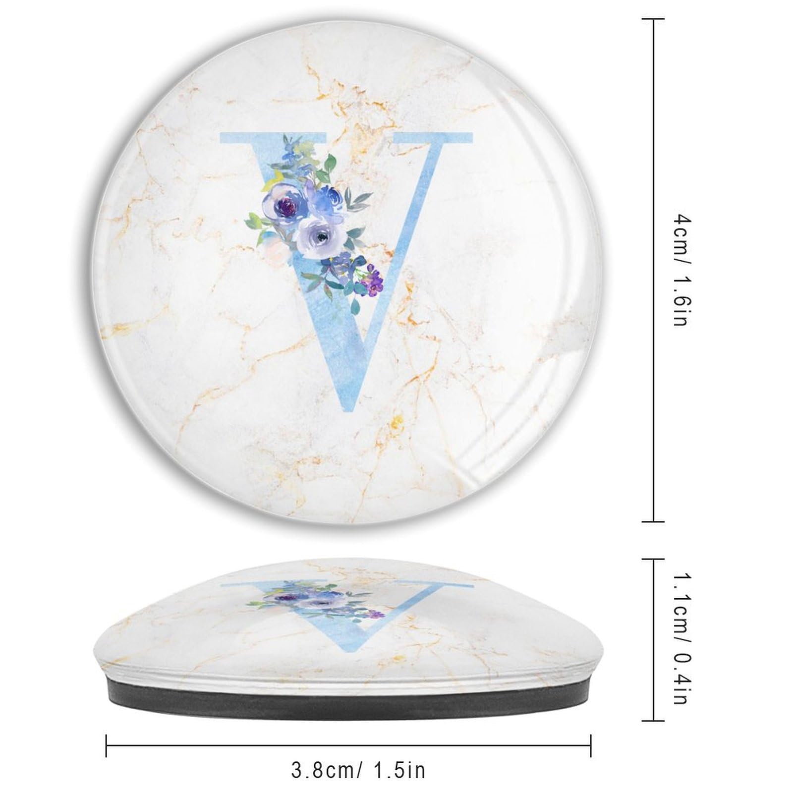 Monograma inicial V imanes de refrigerador magnético pizarra blanca para nevera alfabeto azul floral vidrio pequeños imanes monograma perfecto para refrigeradores pizarras blancas mapas