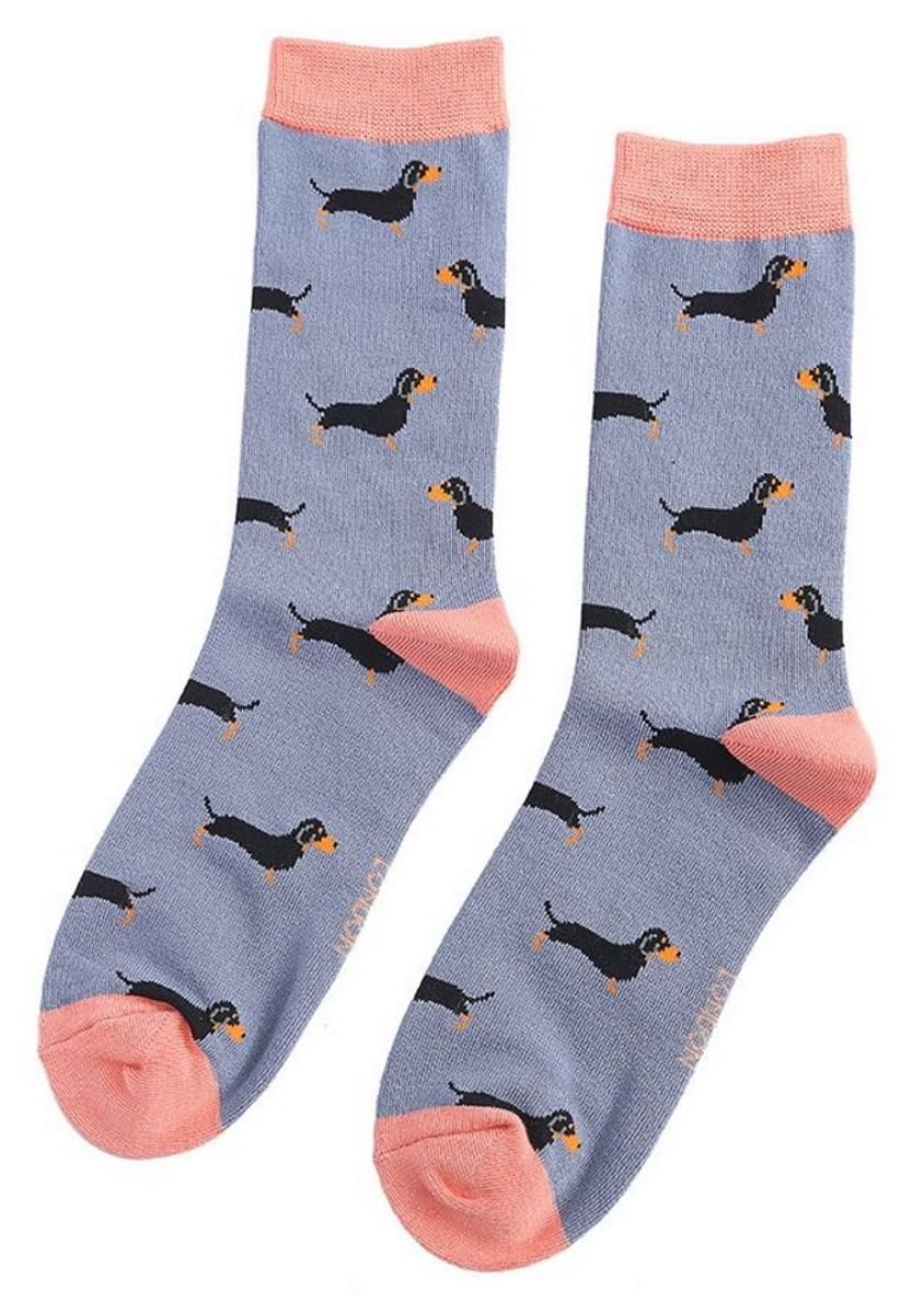 Lilyrosa Women's Blue Lilyrosa® Dachshund Socks Colourful Sausage Dog Sock Girls Bamboo Mix (One Pair) (Blue)