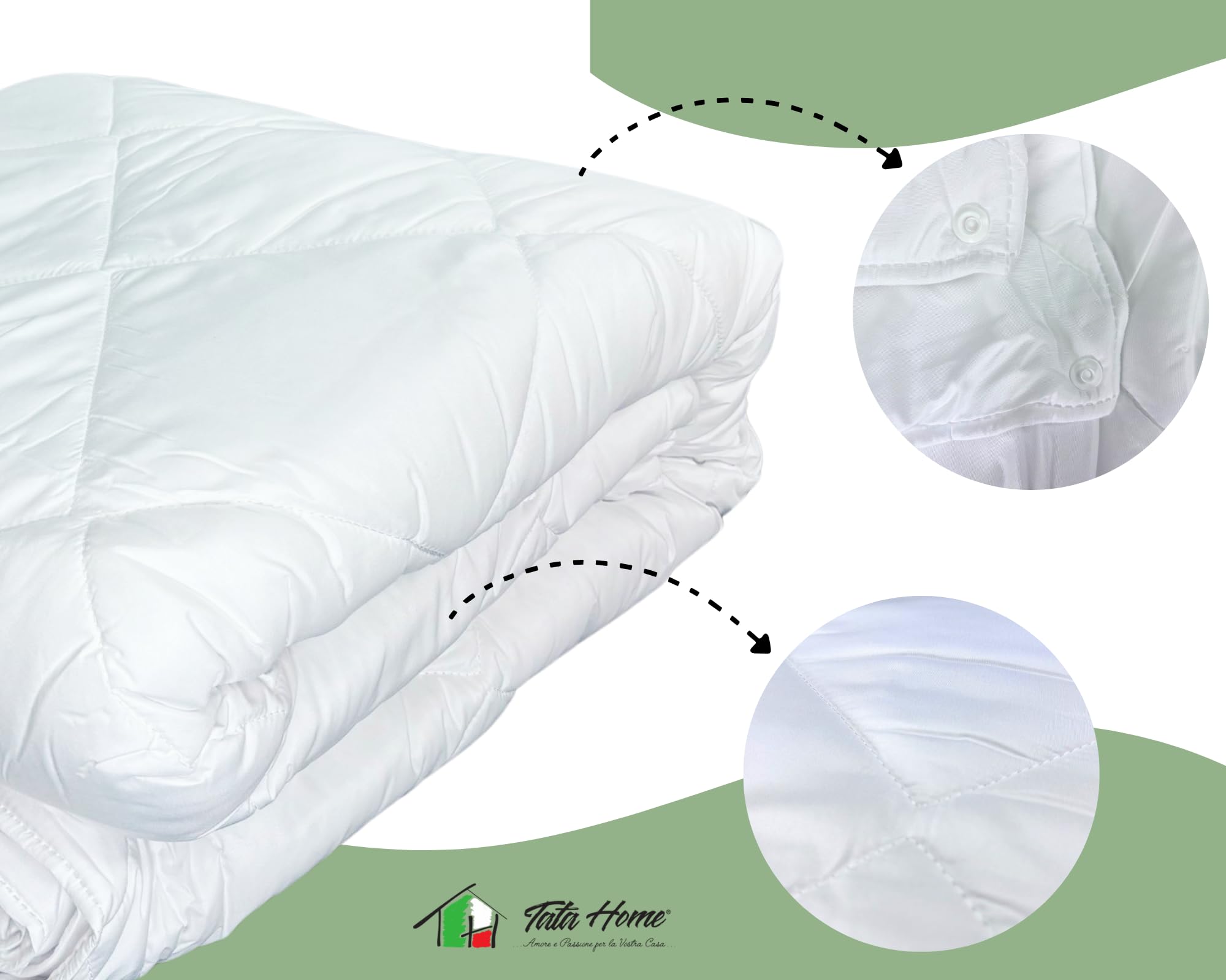 Tata Home Piumino 4 Stagioni Singolo in Morbida Microfibra Doppio Piumone Unibile con Bottoni per Sacco per Tutte le Stagioni Misura 155X200 cm Made in Italy Mod. Dolomiti