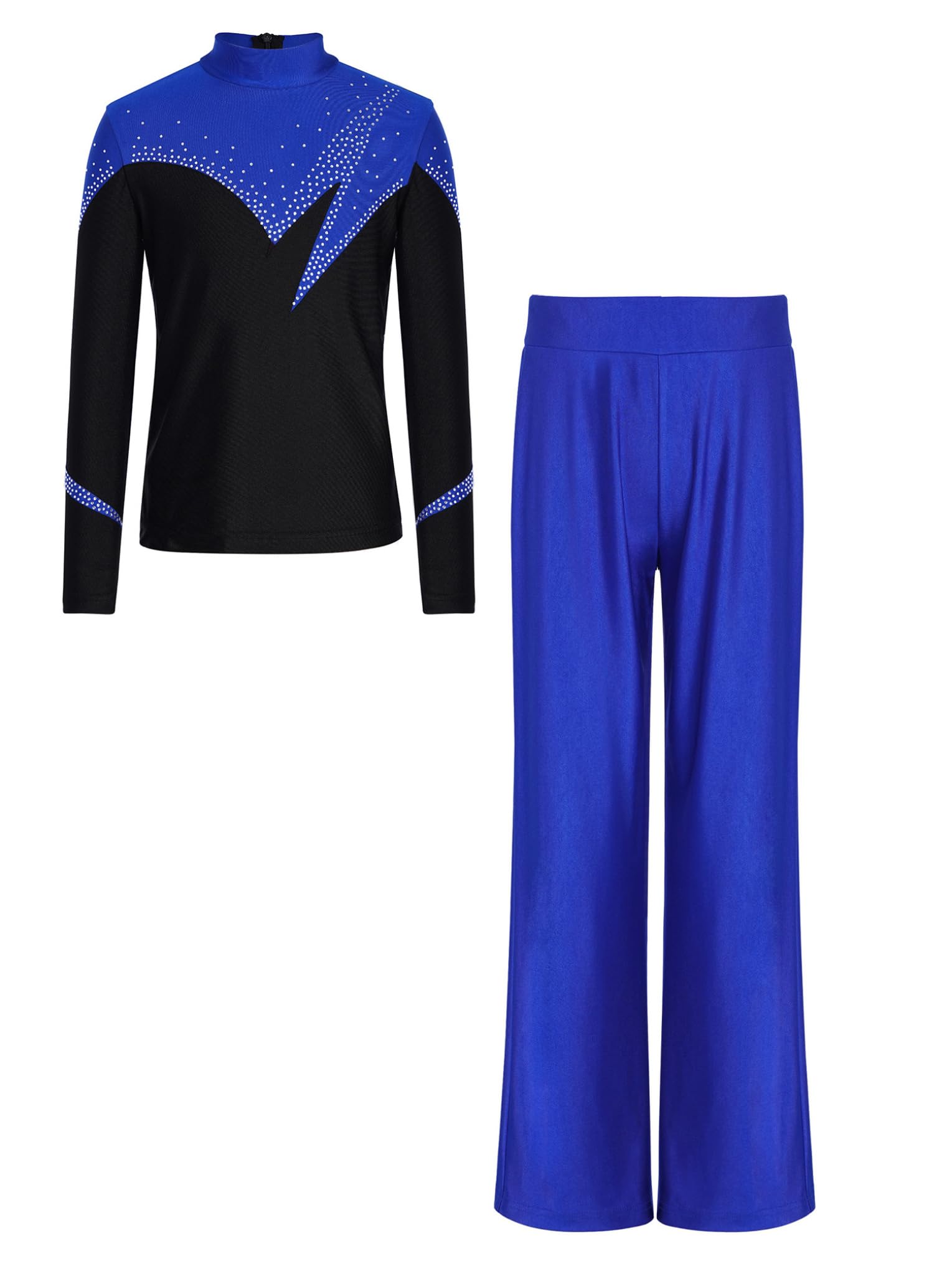 Eiskunstlaufanzug Kostüm Kinder Junge Mädchen Langarm Rollkunstlauf Oberteil Strass Glitzer Tanzhemd High Waist Tanzhose Turnhose Gymnastik Trainingsanzug