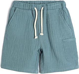 شورت منسوج بجيوب ورباط عند الخصر للأولاد كوتون، لون أزرق 614، مقاس 9-10 سنوات