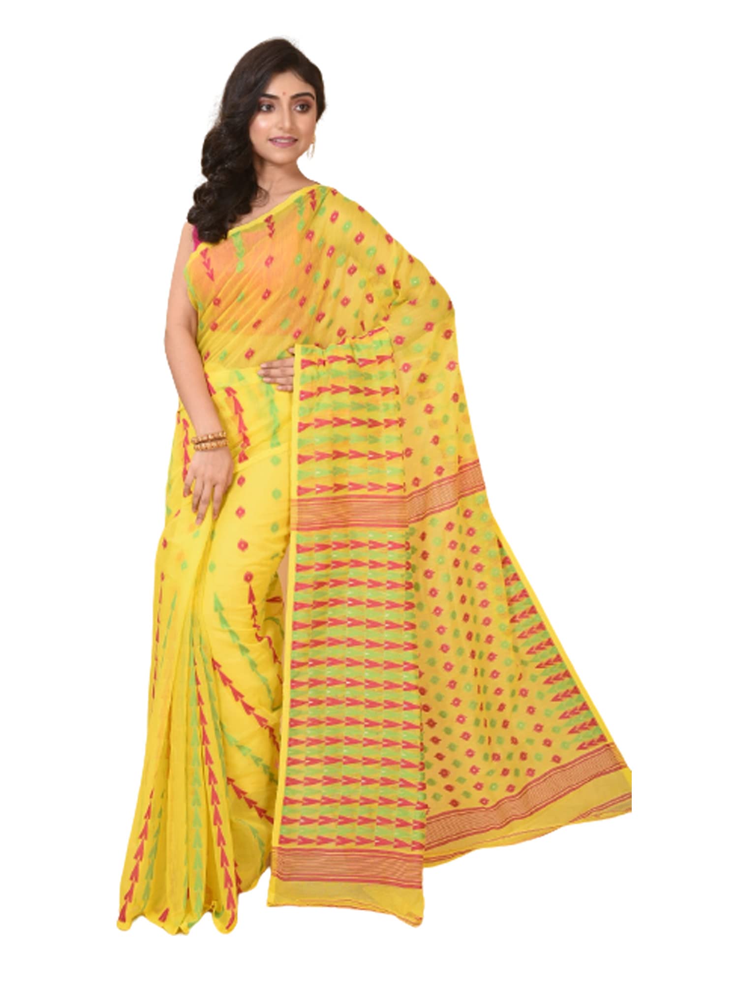 Sari jamdani para mujer musulmana en algodón ligero tradicional de 5.5 mtrs 4
