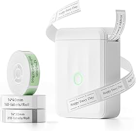 D110 Etiquetadora com 3 Rolos de Etiquetas, Mini Impressora Térmica Bluetooth Portátil, Rotuladora de Etiquetas Adesivas para Casa, Escritório, Cozinha e Escola, Branca