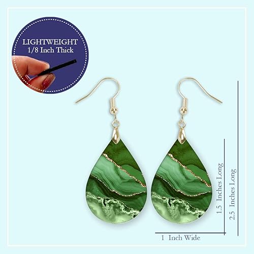 Miniatura 3 de Green Earrings for Women with Gold Strands Teardrop Dangle Spring Dangling Wood Statement Jewelry MDF Kelly Lime Handmade by The Painted Pug (Large)