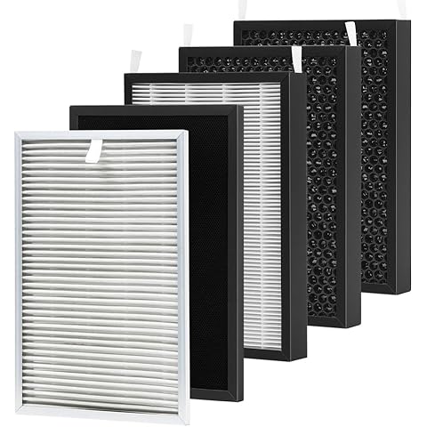 Replacement Filters Set Compatible with Nuwave OxyPure Models 47001, 47002, 47003, 47004 Air Puri-fier with 1pcs SS Pre-filter, 1pcs Ozone Removal Filter & 3pcs HEPA/Carbon Filters Cover
