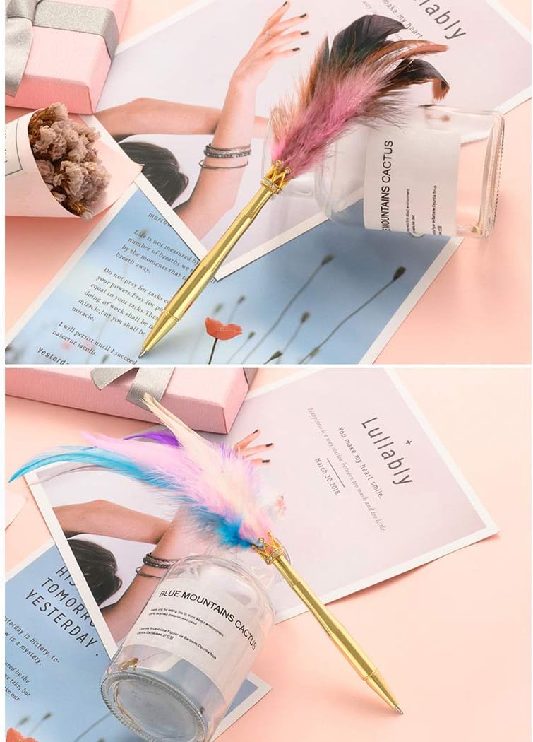 SIPLIV Feather Pen Rollerball Pen with Heart-shape Decorative Base Holder Black Ink Ballpoint Quill Pen Add an Elegant Touch to Weddings - Image 3