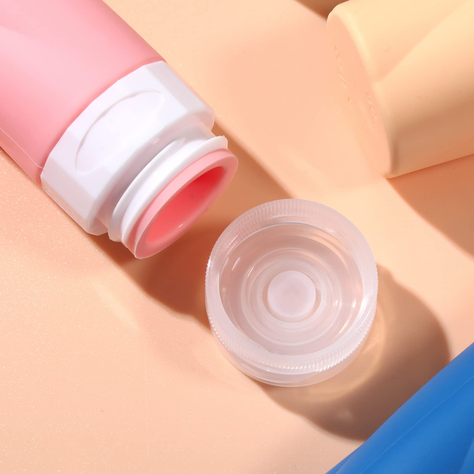 Gemice Reiseflaschen für Toilettenartikel, 85 ml, TSA-zugelassene Behälter in Reisegröße, BPA-frei, auslaufsicher, Reiseröhren, Flüssigkeit, Reisezubehör mit transparenter Kulturtasche (4 Stück)