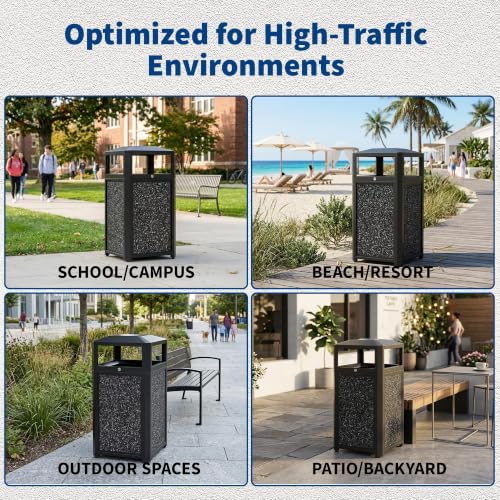 Image of Commercial Trash Can,Heavy Duty Brushed Finish Garbage Bin, Fingerprint-Resistant Large Indoor Outdoor Trash Can for Office, Hotel Lobby, Conference Hall (40-Gallon-Black)