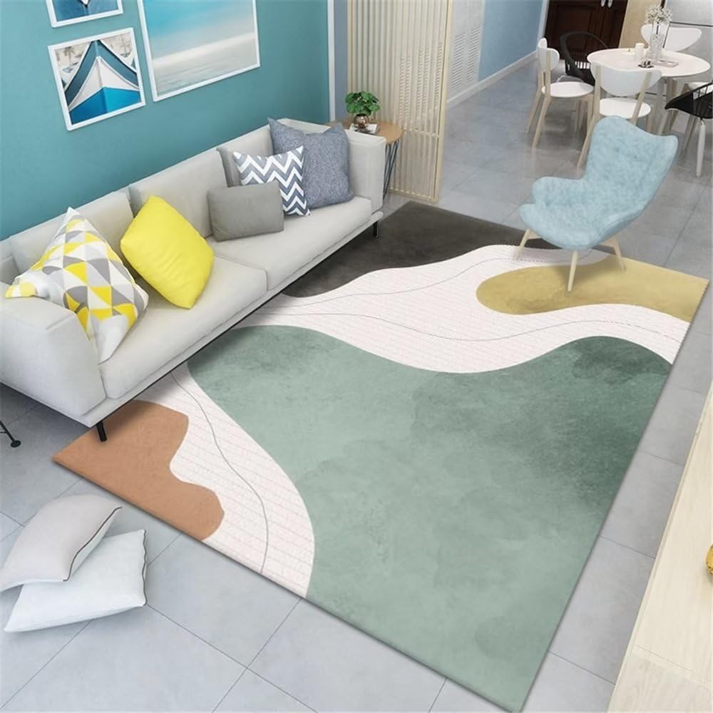 Tapis de salon vert géométrique pour une décoration chambre ado fille tendance
