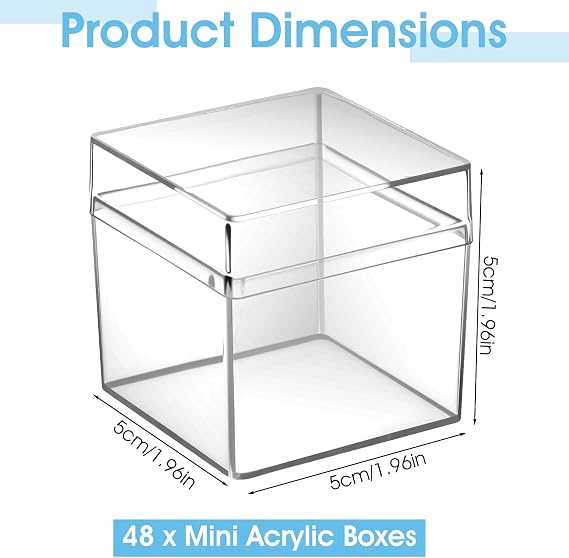 48 Pcs Clear Acrylic Box 2 x 2 x 2 Inch Mini Acrylic Box with Lid, Small Acrylic Square Candy Boxes Stackable Cube Storage Containers for Storage Candy Pill Earring Jewelry Small Item