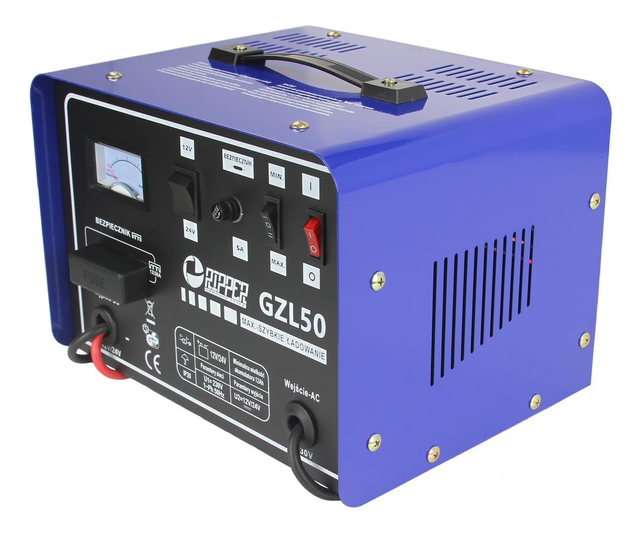 Cargador de coche con carga rápida | 12-24 V | corriente máxima 50 A | portátil | azul