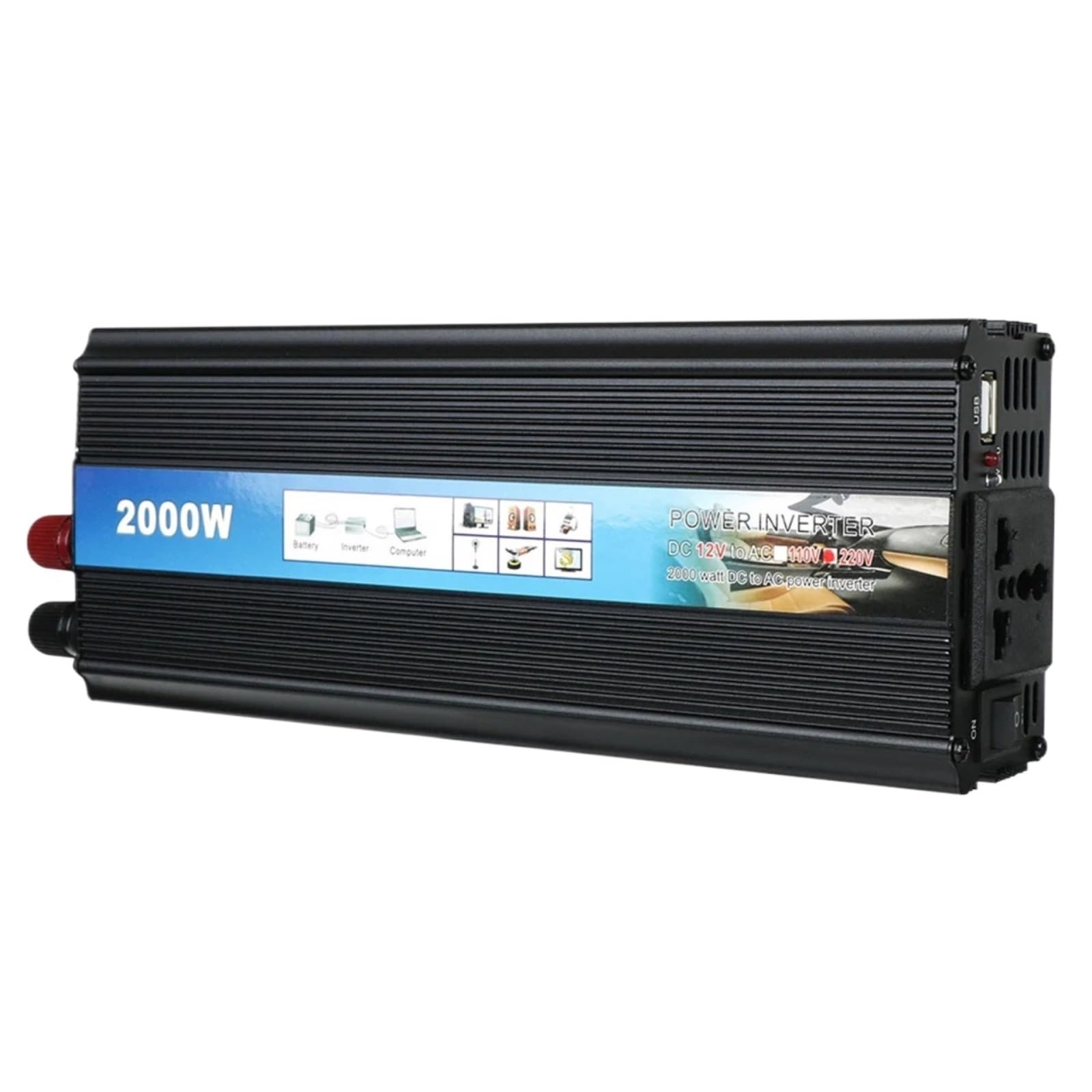 Falownik, 2000W Modyfikowany falownik sinusoidalny Uniwersalny z ładowarką USB Przetwornica napięcia samochodowego DC na AC