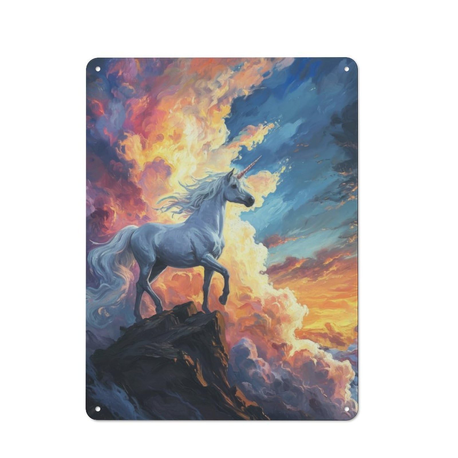 Junmoney Mystical Unicorn Sunset Vintage Metal Plaque 40X30cm, Diner Style Decor For Coffee Bar, Kitchen, Bistro Or Tea Corner