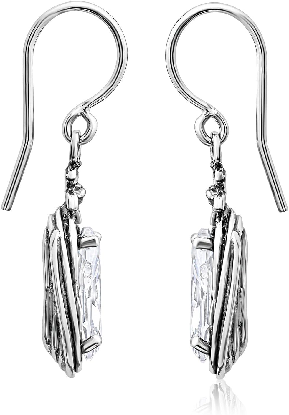 Jean Rachel Jewelry 925 Sterling Silver Dangle Earrings for Women - Floral Wire Wrap with Cubic Zirconia Vintage Design - Hypoallergenic, Lead & Nickel Free - Handcrafted Statement Earrings - Image 5