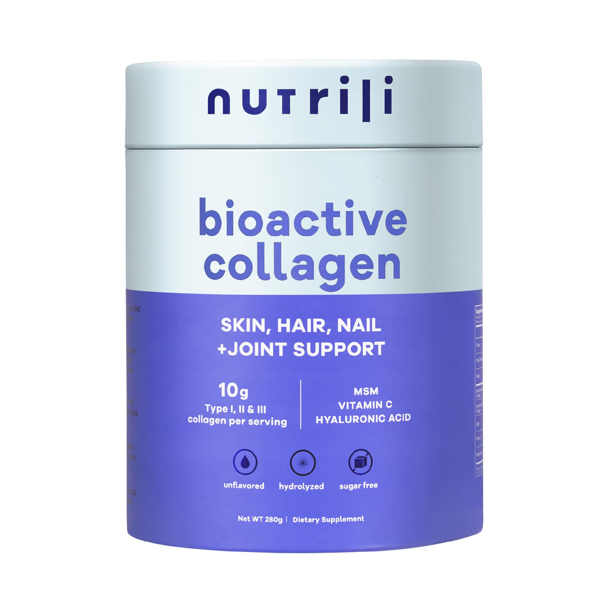 Nutrili Bioactive Collagen (10g x 25 servings) | MSM, Hyaluronic Acid & Vitamin C | Skin, Joint, Hair, Gut and Bone Health