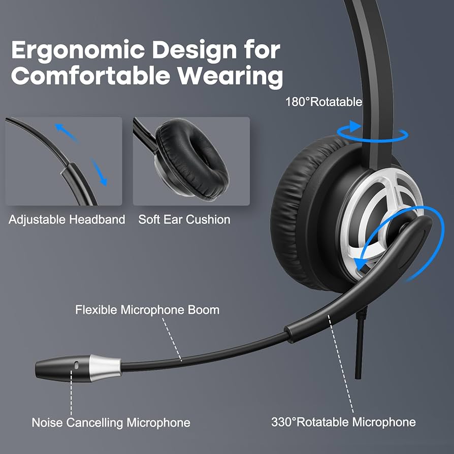 MKJ USB Headset With Microphone Noise Canceling, Wired Computer Headset For Call Center & Office, Work With PC, Laptop, Skype, Microsoft Teams, Zoom, Webex, Webinar, Online Meeting. Free Delivery 5 Km From