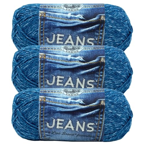 Image of Lion Brand Yarn, Jeans Soft Knit & Crochet Yarn, Stonewash, Blue, 3 Pack
