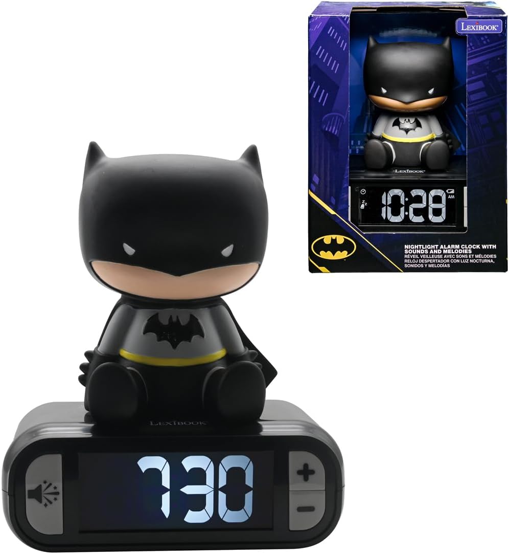 Lexibook, Batman, Nightlight alarm clock, Sounds and Melodies, LCD Backlit screen, Luminous, Snooze, Black, RL800BAT