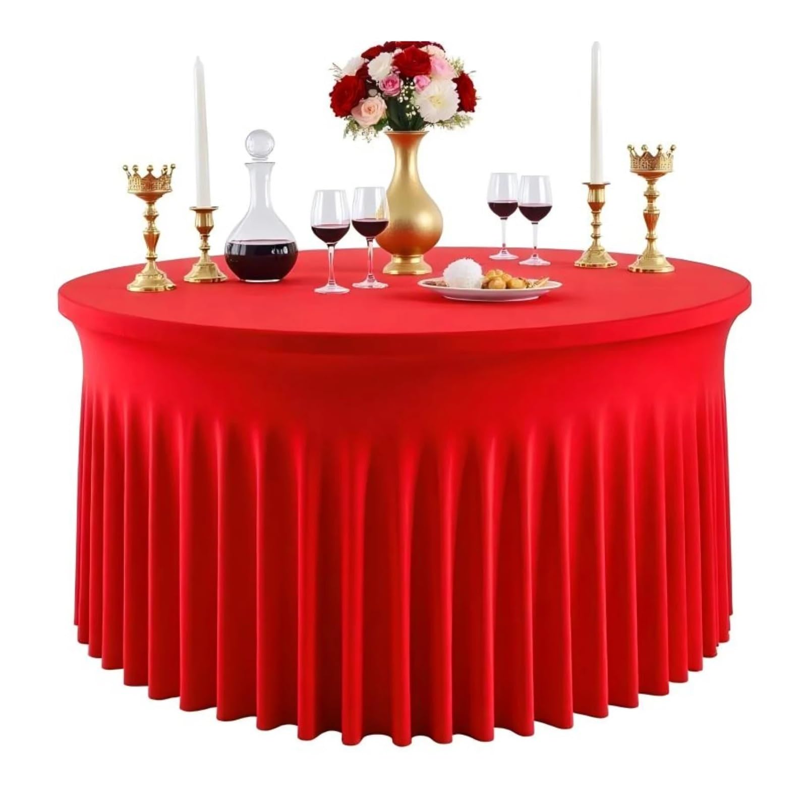 PFMSAAF Round Table Skirt Round Spandex Tablecloth, Wrinkle-Free Elastic Ruffle Table Skirt for Weddings, Banquets, Parties, Events for home(Red,6ft 1pack)