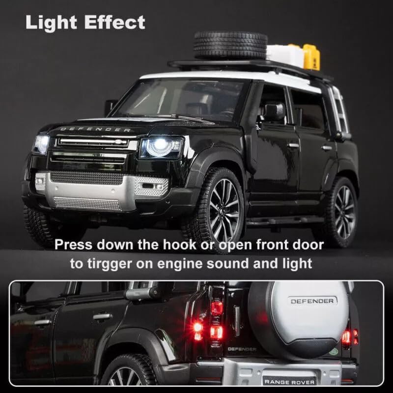 Image of 1:24 Scale Big Land Rover Defender Toy Car | Metal Diecast Car for Kids with Openable Doors, Sound, Light Effects, Blue