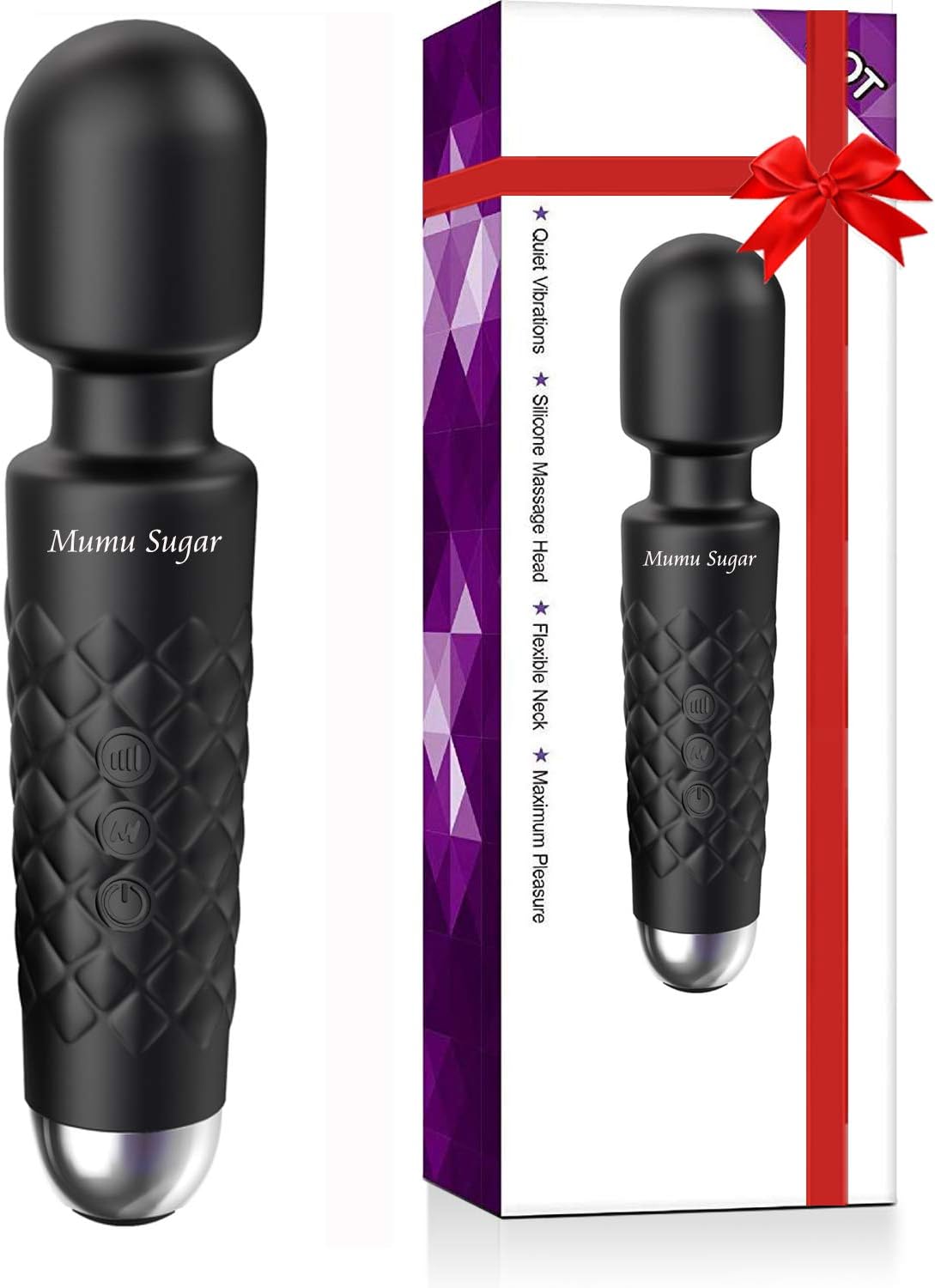 Mumu Sugar Wand Massager Powerful, Cordless Rechargeable Wand Massager with 8 Powerful Speeds and 20 Modes Electric Waterproof Personal Massager Wand for Back Neck Shoulder Legs